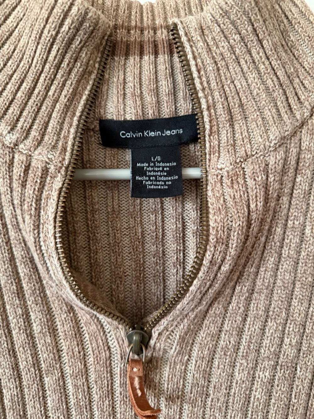 Calvin Klein Jeans Men's Tan Ribbed Half-Zip Sweater - Picture 2 of 4